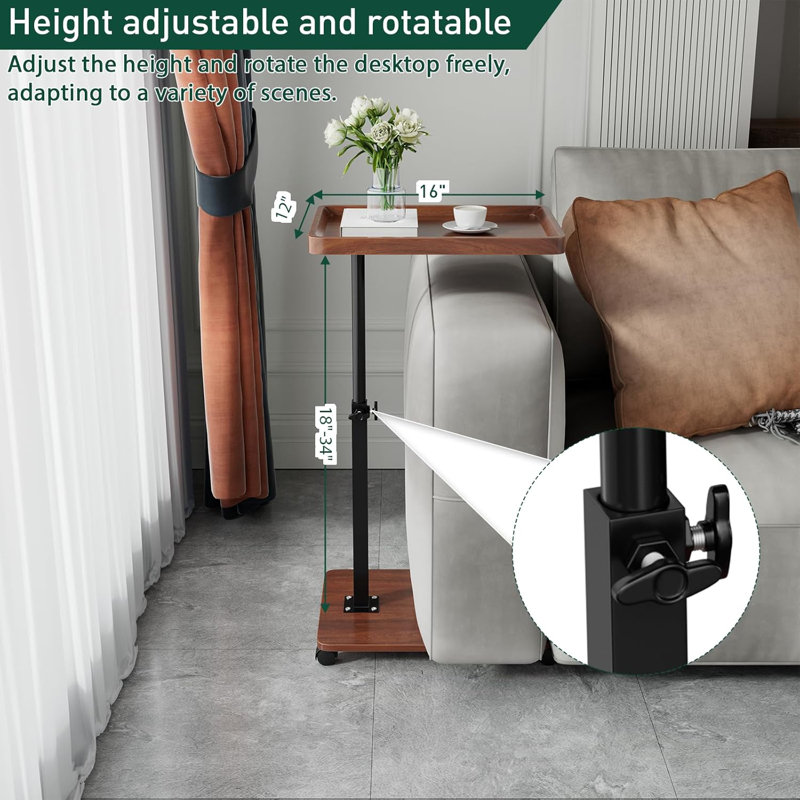 C Table End Table Adjustable Height 360 Swivel TV Tray Table for Small Spaces Couch Tables That Slide Under C Shaped Side Tables Living Room and